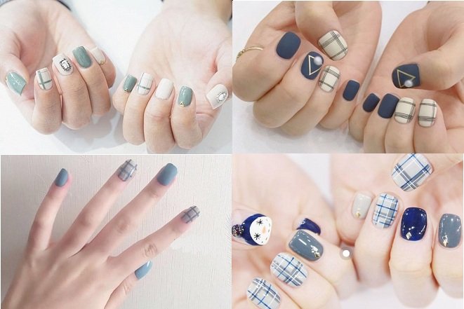 4 kiểu mẫu nail kẻ đập blue color lá